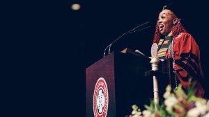 Student speaker Dyamond Caples, PharmD ’26, reflected on the tenacity and perseverance that brought the Class of 2026 to RFU.