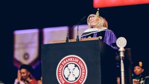 Keynote speaker Teresa K. Woodruff, PhD, president emerita of Michigan State University and a pioneer in oncofertility, encouraged graduates to find opportunities in challenges and maintain optimism.