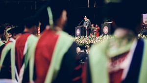 Scholl College alum and RFU Board of Trustees member John Grady, DPM ’80, led graduates in reciting the Declaration of Geneva, affirming their commitment to humanitarian service, and patient health and well-being.