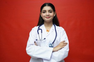 Girl dressed up as a doctor