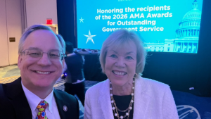 Aron and Illinois State Senator Julie Morrison at the banquet celebration of Sen. Morrison’s AMA award.