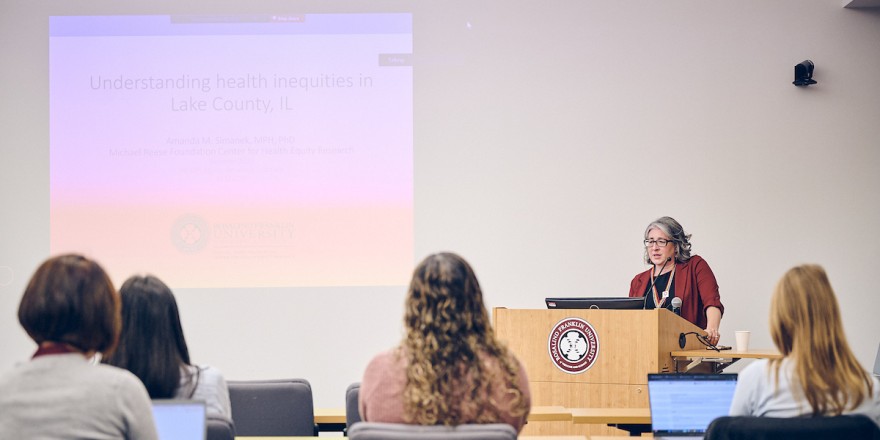 Dr. Amanda Simanek, director of the Center for Health Equity Research, presents at the 2026 Health Equity Research Institute. Dr. Amanda Simanek, director of the Center for Health Equity Research, presents at the 2026 Health Equity Research Institute.