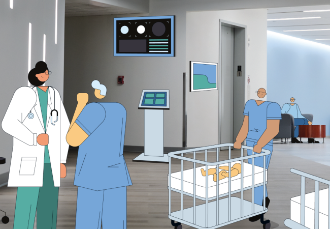 Illustration of people in a hospital