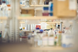 Test tubes in a laboratory setting.
