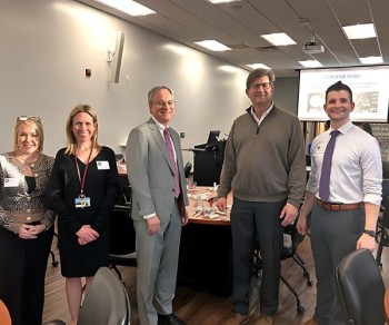 Proudly supporting the College of Pharmacy, which led a recent visit by the 10th District STEAM Scholars Program. Joined by (from left to right) Dean Kristin Wiisanen, Associate Professor Kristen Ahlschwede, U.S. Rep. Brad Schneider, and Senior Associate Dean Sean Kane.