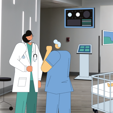 Illustration of people in a hospital