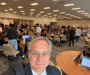 Aron visited our students doing a health policy/team building lesson on Wednesday morning as part of their Foundations of Interprofessional Practice course. There were 600 first-year RFU students across all degrees in three rooms. It was glorious!