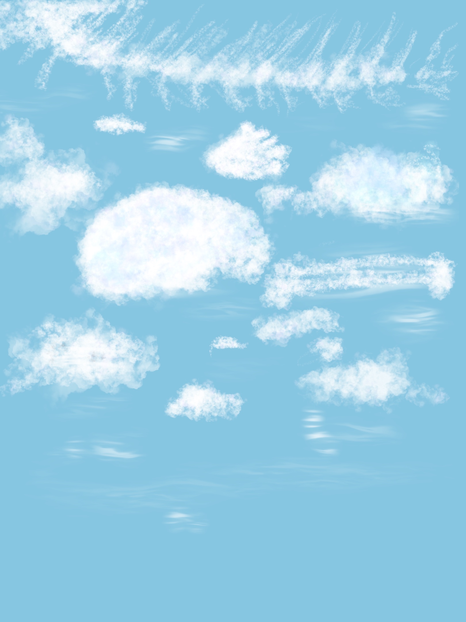 Digitally created art depicting clouds in the sky in the shape of various parts of human anatomy