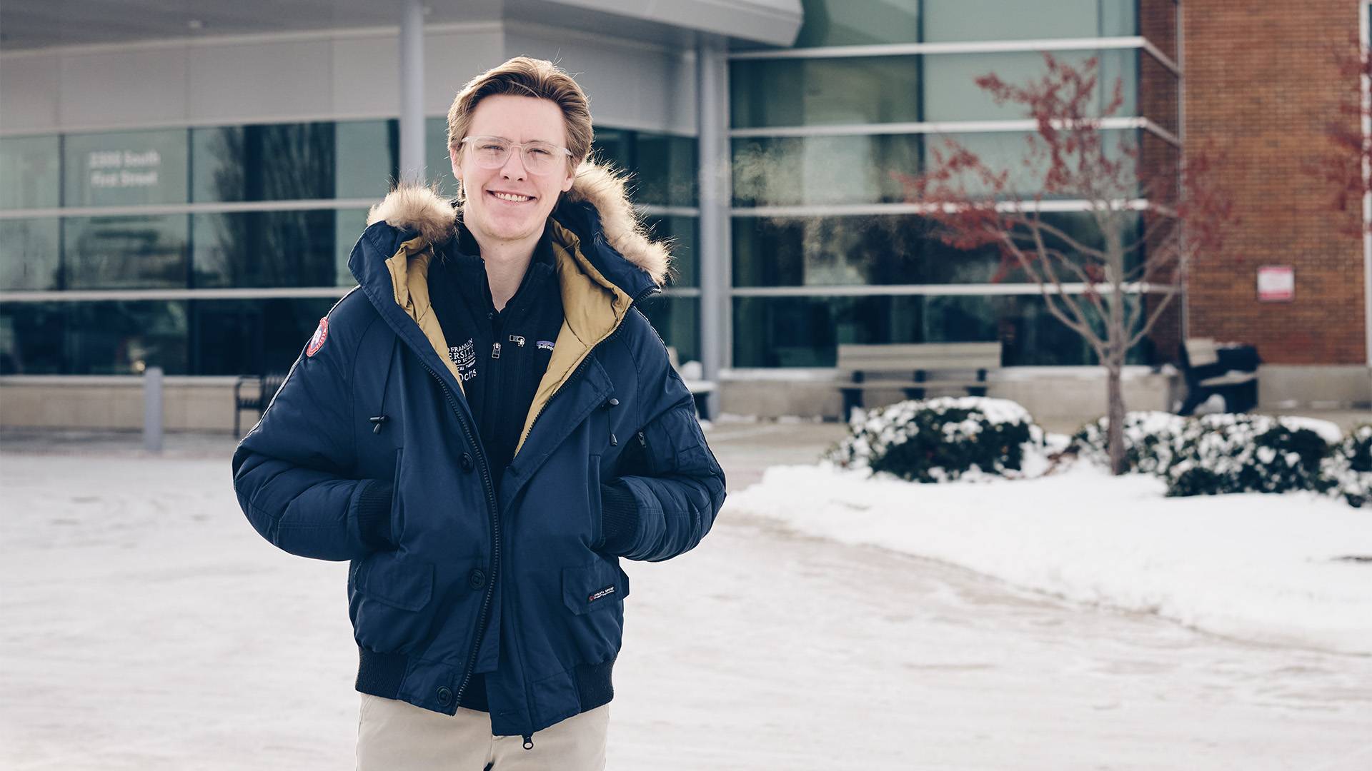 Student in of building