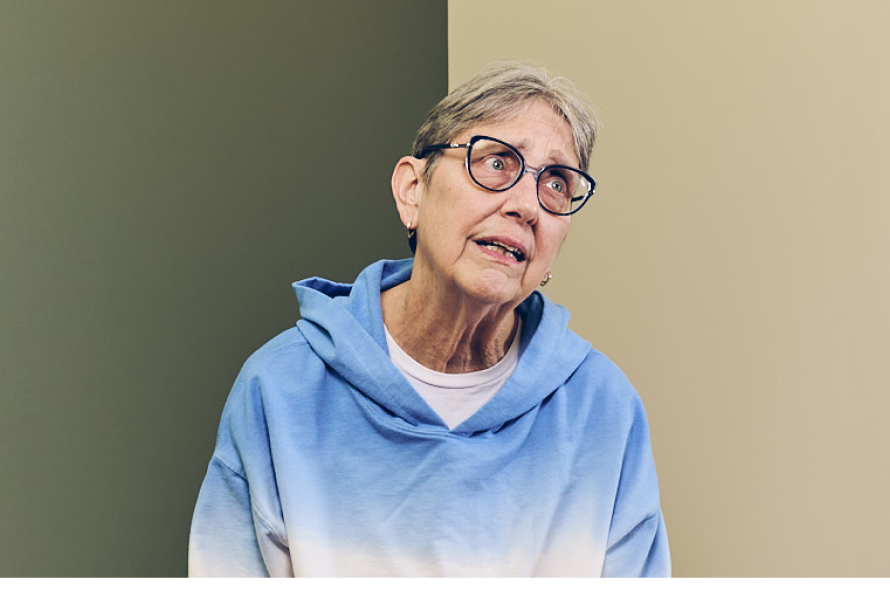 Standardized patient Barbara Roeder Harris works the role to make students see her as a real patient.