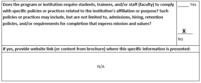 Program Disclosures table